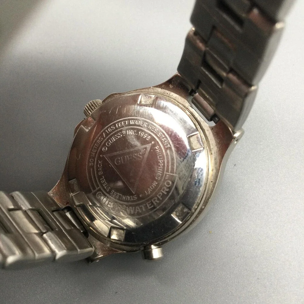Vintage GUESS Womens Watch 24mm Black Dial Waterpro Indiglo New Battery 6